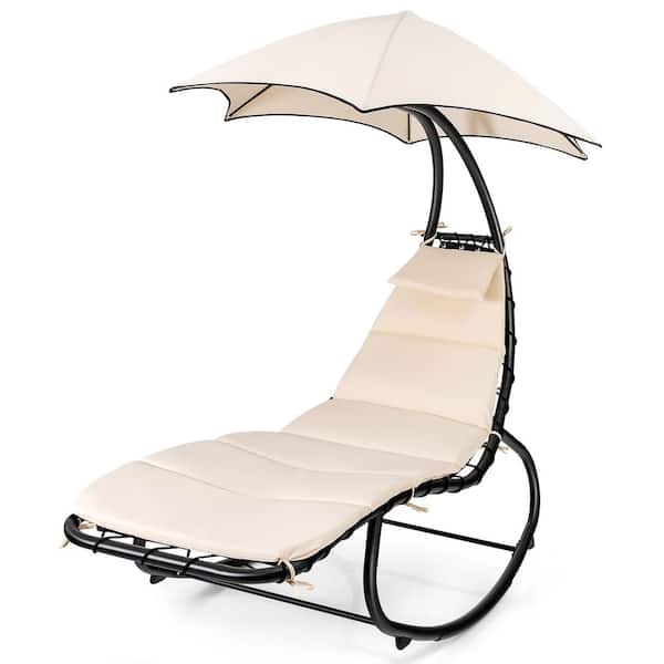 Costway 6 ft. 330 lbs. Capacity Free Standing Hammock Swing Lounger Chair Shade Canopy Padded Cushion Beige