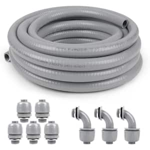 1-1/4 in. x 25 ft. Non Metallic Flexible Electrical Conduit Liquid Tight with 3-Pcs Coupling, 3Pcs Elbow and 7-Pcs Strap