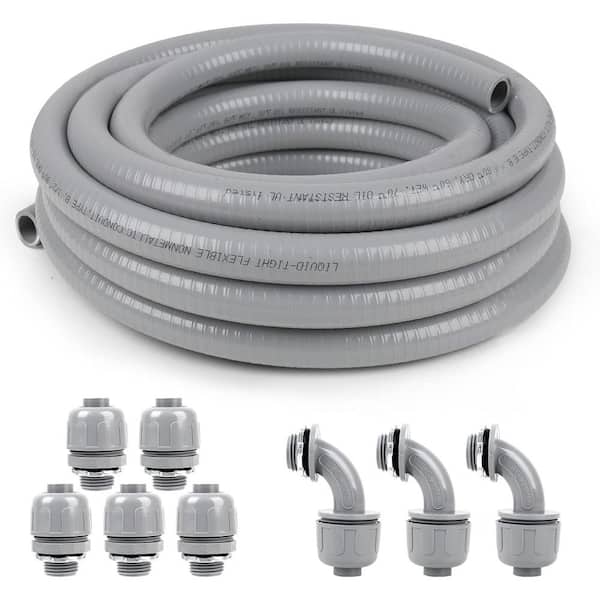 Ahfiwaso 1-1/4 in. x 25 ft. Non Metallic Flexible Electrical Conduit Liquid Tight with 3-Pcs Coupling, 3Pcs Elbow and 7-Pcs Strap