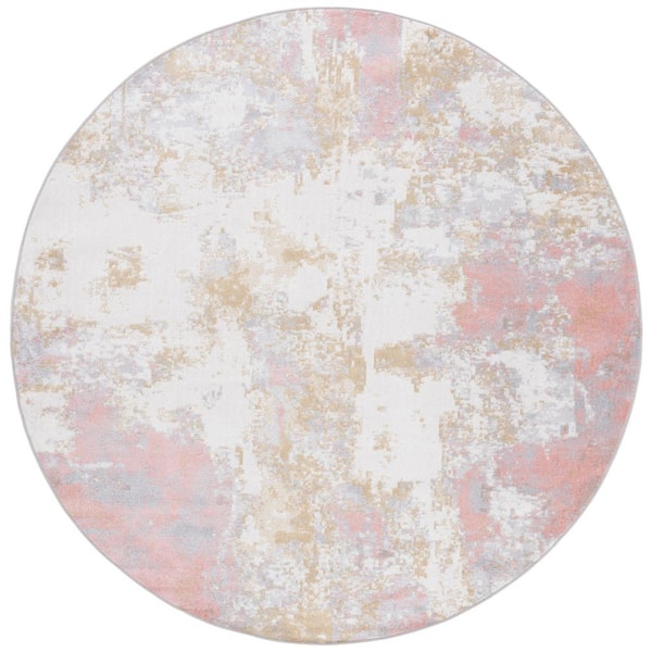 SAFAVIEH Bayside Ivory/Gray Pink 5 ft. x 5 ft. Machine Washable Rustic Marble Round Area Rug
