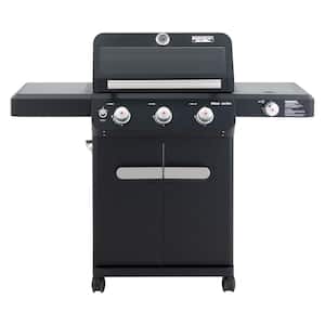 Mesa 3-Burner Propane Gas Grill in Black with Clear View Lid and LED Controls