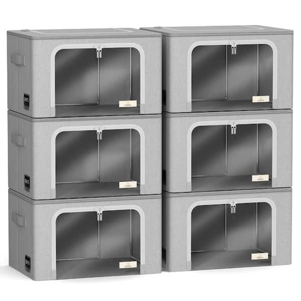 Sorbus Stackable Storage Bins, Fabric Organizer Bags with Window and Handles for Kids and Adults - 6 Pack - Gray