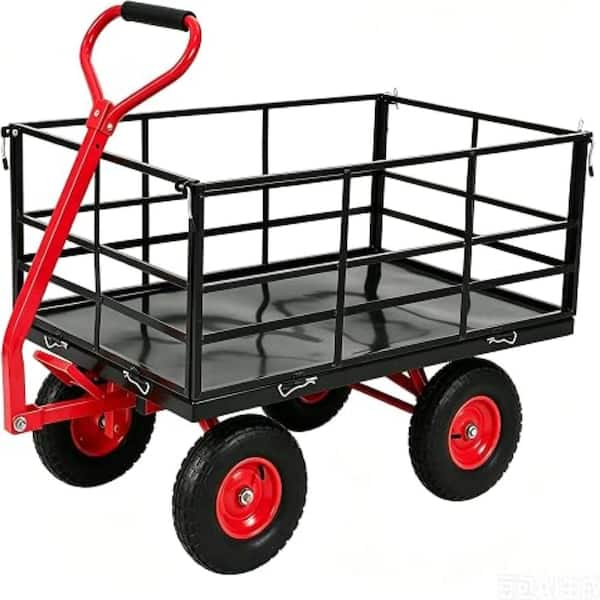 1500lbs Steel Garden Dump Cart, 4-in-1 ATV Trailer with Removable Mesh Sides, 13" Tires & 180° Swivel Handle
