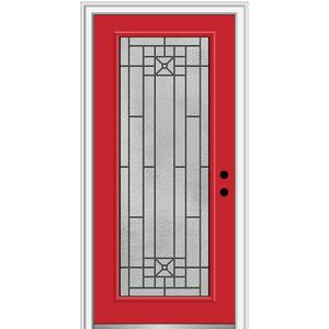 32 in. x 80 in. Courtyard Left-Hand Full-Lite Decorative Painted Fiberglass Smooth Prehung Front Door, 4-9/16 in. Frame