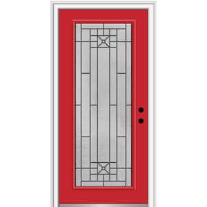 36 in. x 80 in. Courtyard Left-Hand Full-Lite Decorative Painted Fiberglass Smooth Prehung Front Door, 4-9/16 in. Frame