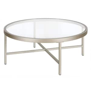 Xivil 36 in. Satin Nickel Round Glass Top Coffee Table