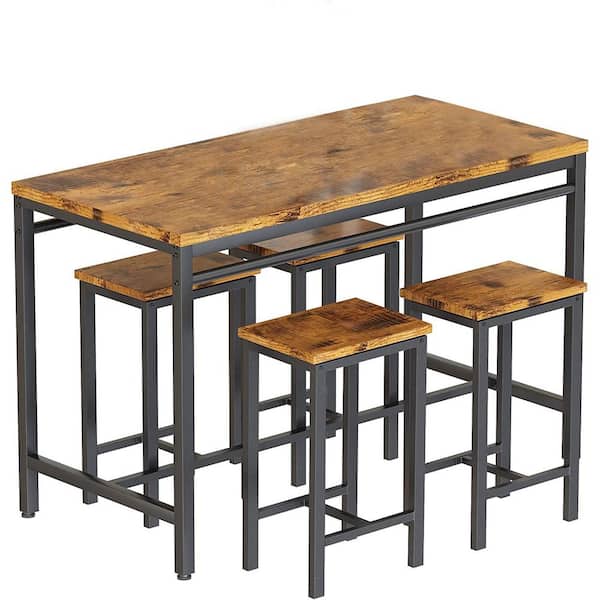 mieres Jules 5-Piece Rectangle Wood Top Rustic Brown Bar Table Set