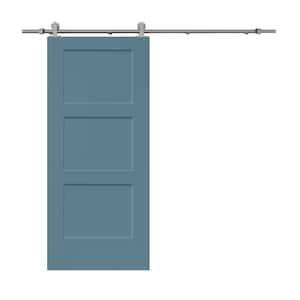 30 in. x 80 in. 3-Panel Dignity Blue Stained Composite MDF Equal Style Interior Sliding Barn Door with Hardware Kit