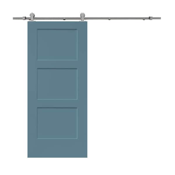 CALHOME 30 in. x 80 in. 3-Panel Dignity Blue Stained Composite MDF Equal Style Interior Sliding Barn Door with Hardware Kit