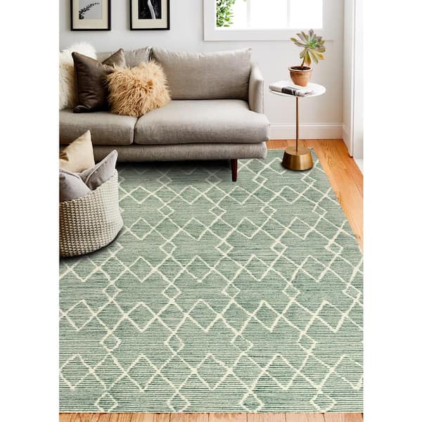 Basel Wool Blue and Sage Green Rug Swatch 12x18