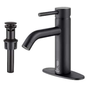 Single-Handle Deck Mount Touchless Stainless Steel Bathroom Sink Faucet With Deckplate and Pop-Up Drain In Matte Black