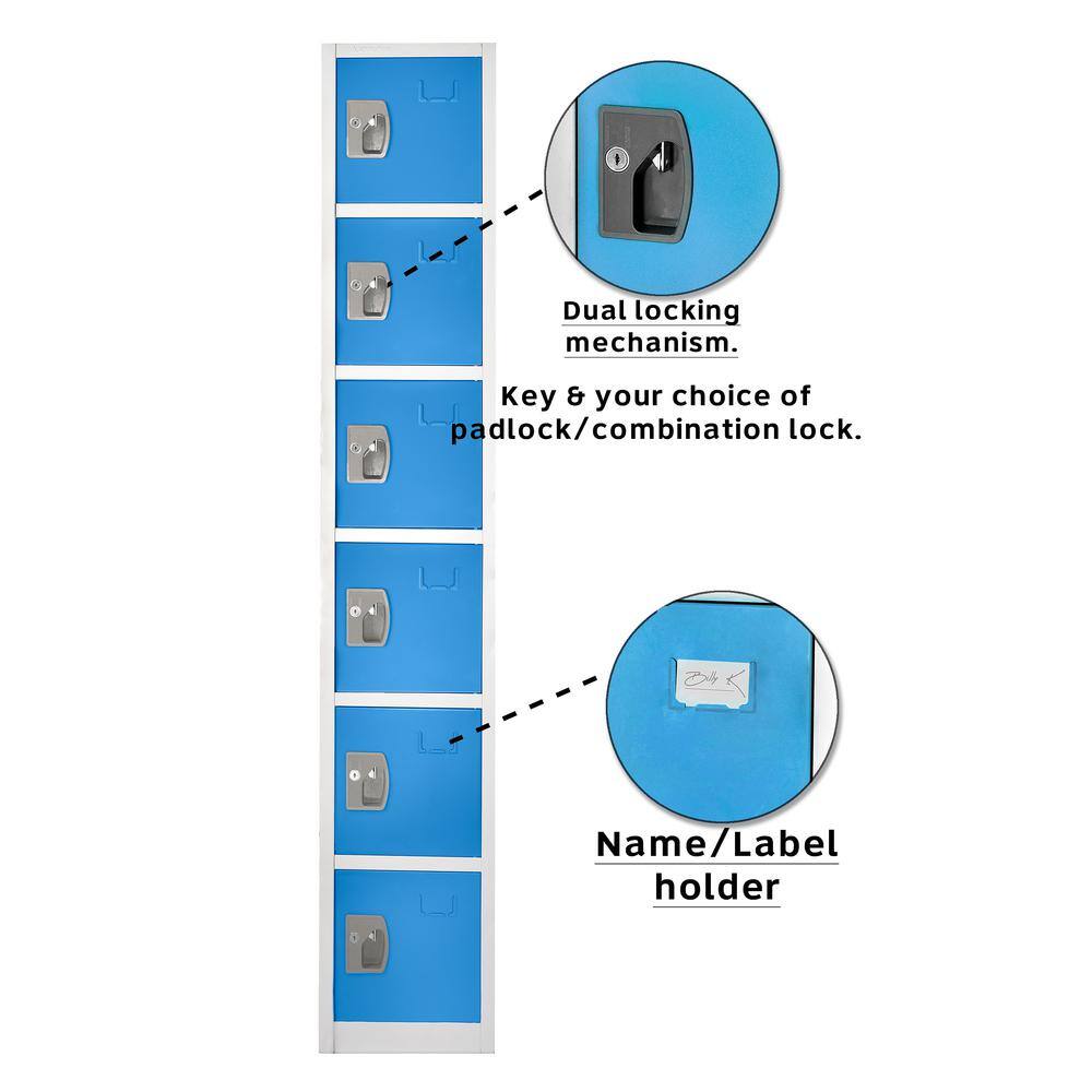 Blue and Silver 6-Tier Steel Office Storage Lockers Set