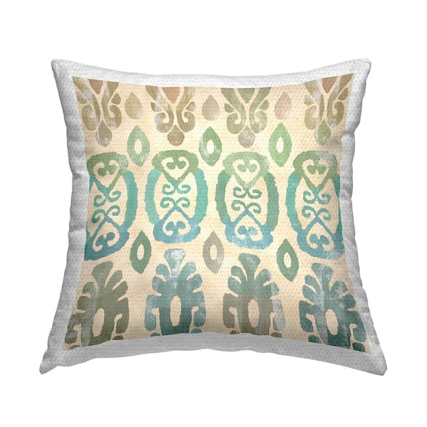 Stupell Industries Boho Teal Geometric Ikat Beige Square Outdoor Throw Pillow