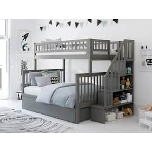 Woodland Staircase Bunk Bed Twin over Full with 2 Urban Bed Drawers in Grey