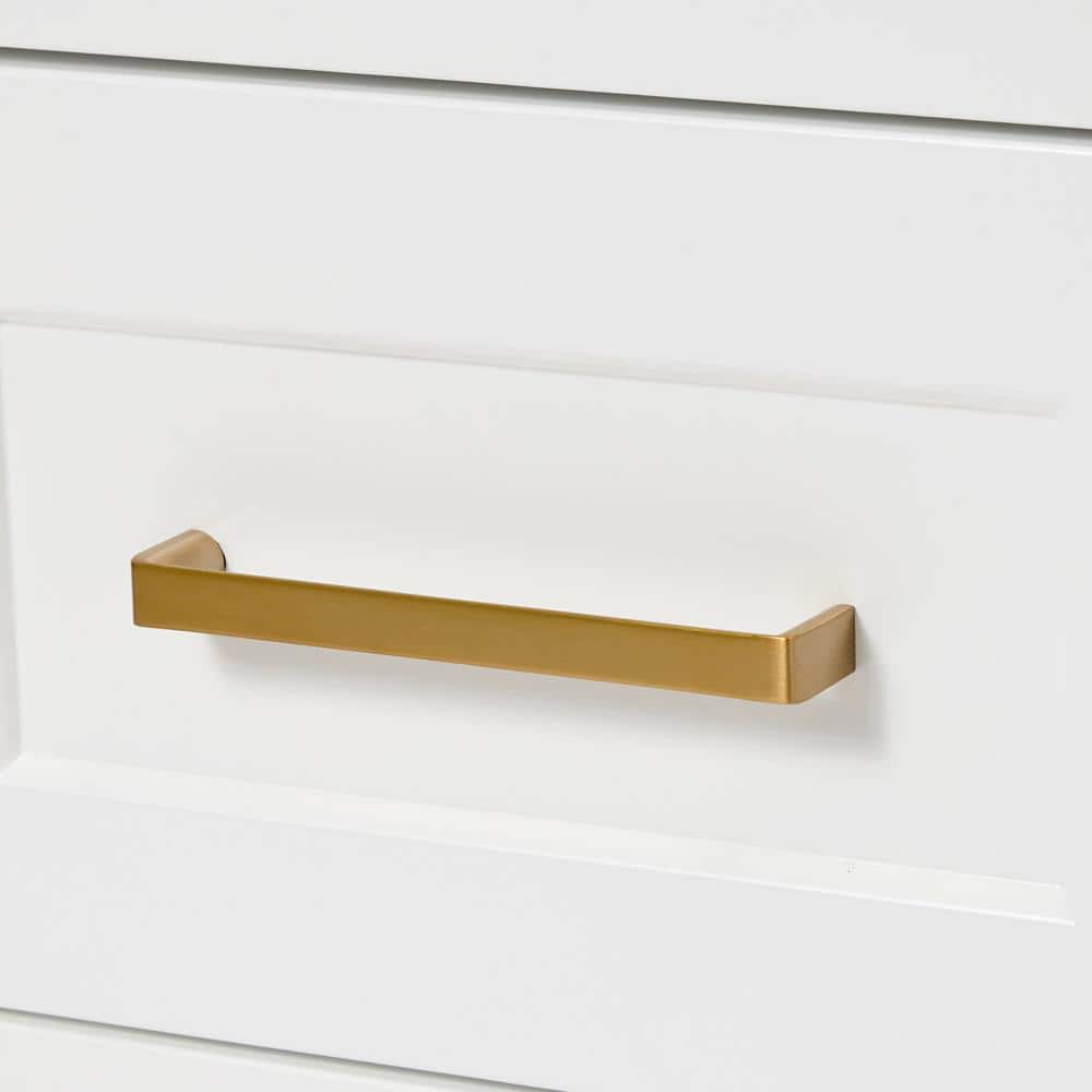 White Wood Freestanding Bathroom Vanity with Brass Hardware, 42 inches