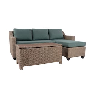 Amber Grove 3-Piece Wicker Patio Sectional Set with Green Cushions