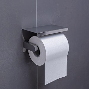 Toilet Paper Holder with Shelf in Brushed Stainless Steel