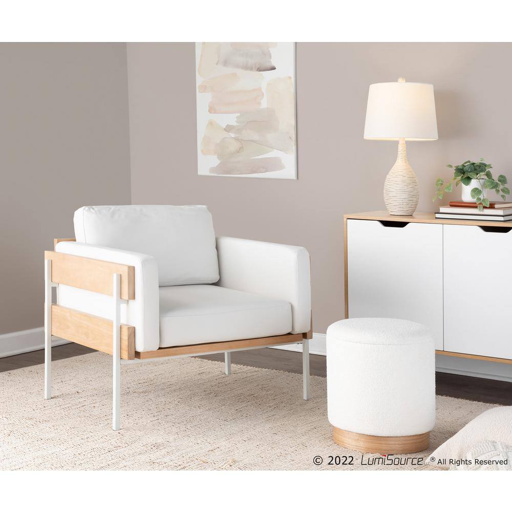 White and Natural Faux Leather Metal Accent Chair