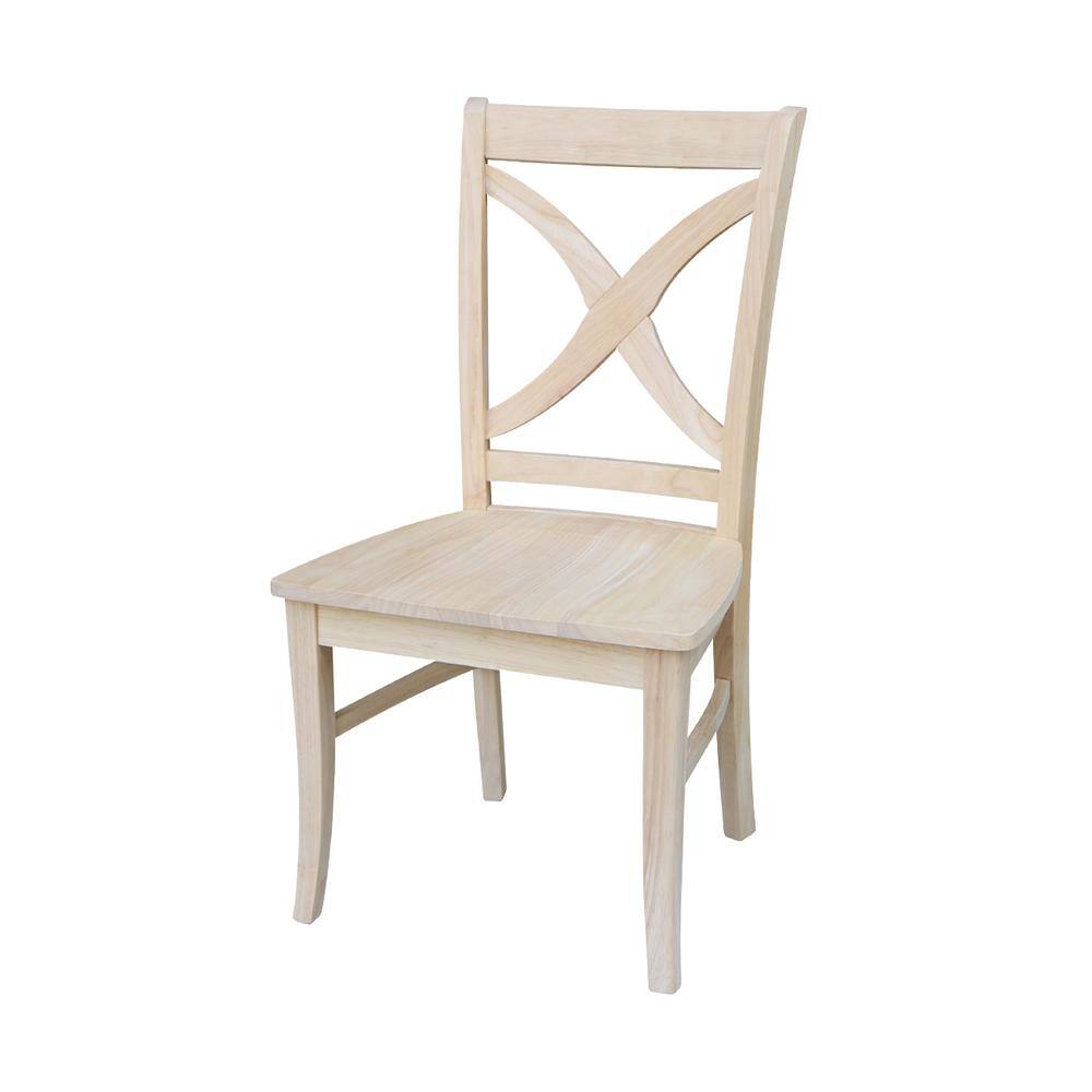 Set of 2 Unfinished Wood Cross Back Dining Chairs
