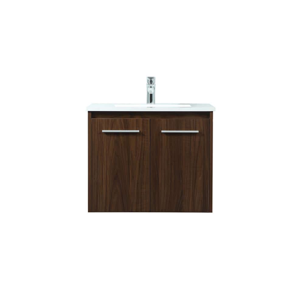 Timeless Home 24 in. W Single Bath Vanity in Walnut with Quartz Vanity Top in Ivory with White Basin, Brown