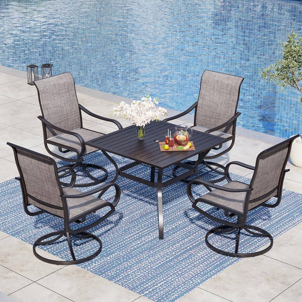 PHI VILLA Black 5-Piece Metal Square Patio Outdoor Dining