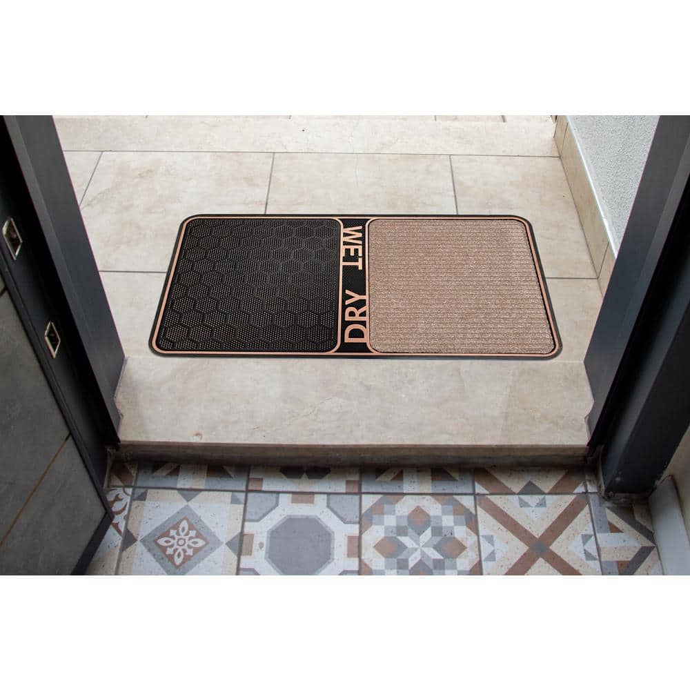 J&V TEXTILES Original Durable Rubber Door Mat, 18x28, Heavy Duty Doormat,  Indoor Outdoor, Waterproof, Easy Clean, Low-Profile Mats for Entry, Garage,  Patio ELEGANC Carpet Bronze 