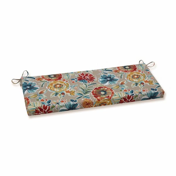 Pillow Perfect Floral Rectangular Outdoor Bench Cushion in Beige