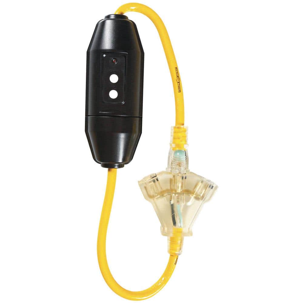 Yellow 2 ft. Triple Outlet Cord with GFCI and Lighted Power Block