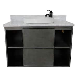 Scandi III 37 in. W x 22 in. D Wall Mount Bath Vanity in Gray with Marble Vanity Top in White with White Round Basin