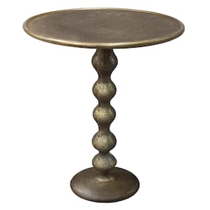 15 in. Brass Round Metal End/Side Table with Hammered Texture