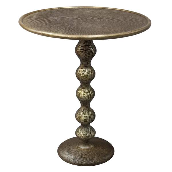 The Urban Port 15 in. Brass Round Metal End/Side Table with Hammered Texture