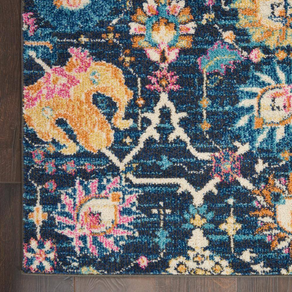 Navy Bliss Floral Synthetic 8' x 10' Handmade Reversible Rug