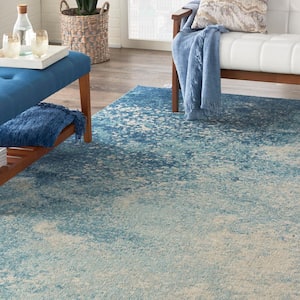 Passion Navy Light Blue 8 ft. x 10 ft. Abstract Contemporary Area Rug