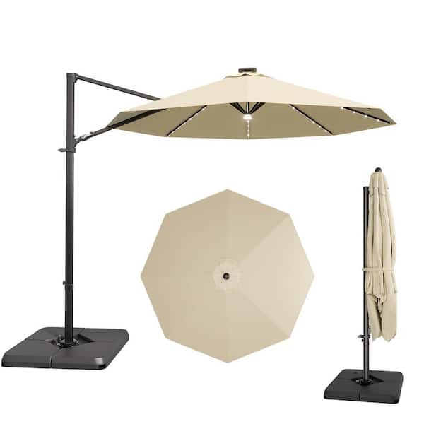 10 ft. Market Cantilever Outdoor Patio Umbrella with 360° Rotation and a Base in Beige