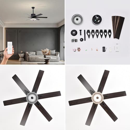 52 in. Indoor Black Standard Ceiling Fan with Remote Ceiling Fans With Lights