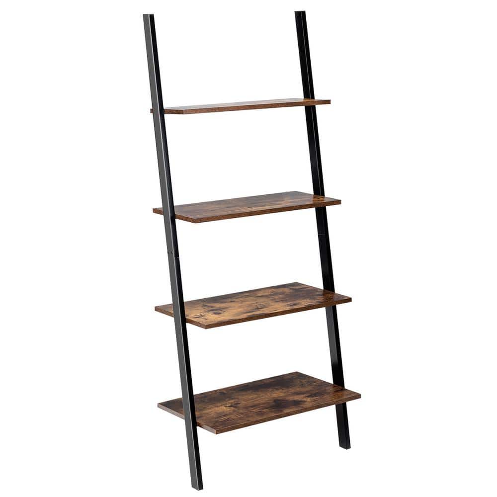 Ladder Plant Stand Shelf Bathroom Storage Rack Shelves for Office SINGAYE Ladder Shelf 4-Tier Bookshelf Living Room Brown