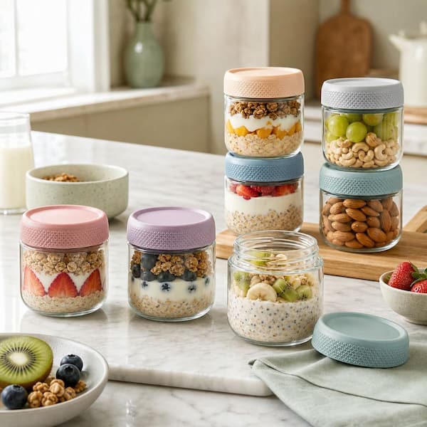 Numhew 6-Pack 10 oz. Glass Jars with Multi-Color Airtight Lids
