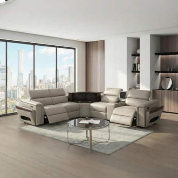 Gray Modern Sectional – Power Recliners, Bluetooth, LED Bar, Fridge Console, USB & Wireless Charging