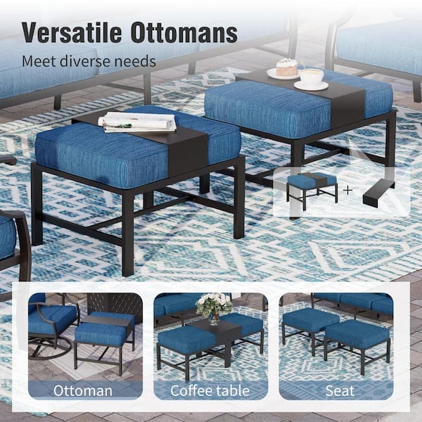 PHI VILLA Black 5-Piece Metal Meshed 7-Seat Outdoor Patio