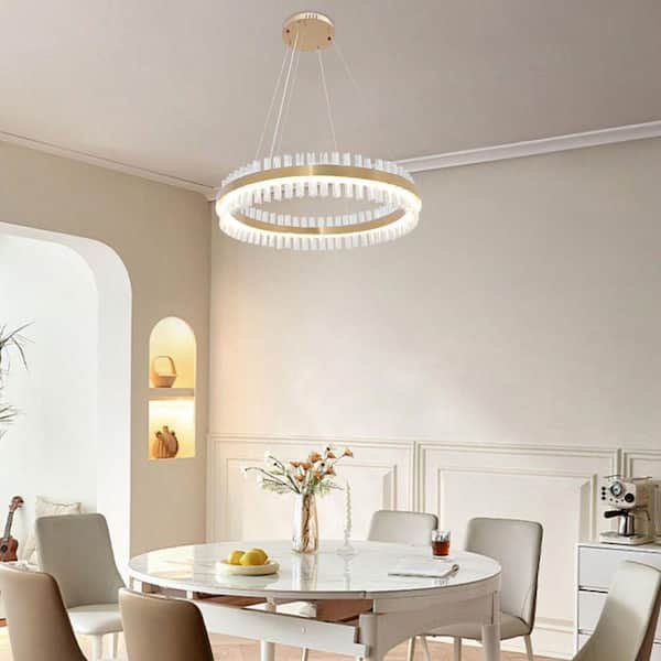 OUKANING 31.5 in. 1 Light 3-Color Integrated LED Gold Modern