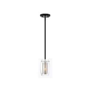 Dunbar 4.75 in. W x 7 in. H 1-Light Matte Black with Polished Chrome Accents Mini-Pendant with Clear Glass Shade
