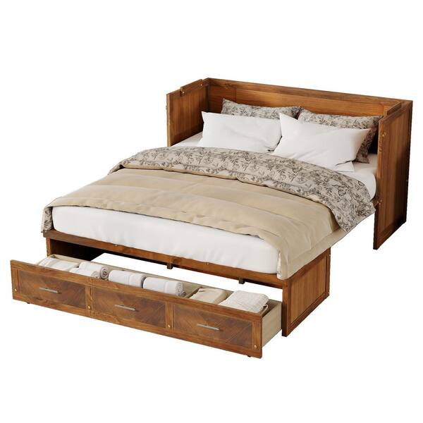 Noble House Irka Brown Wood Frame Queen Size Murphy Bed with Built 