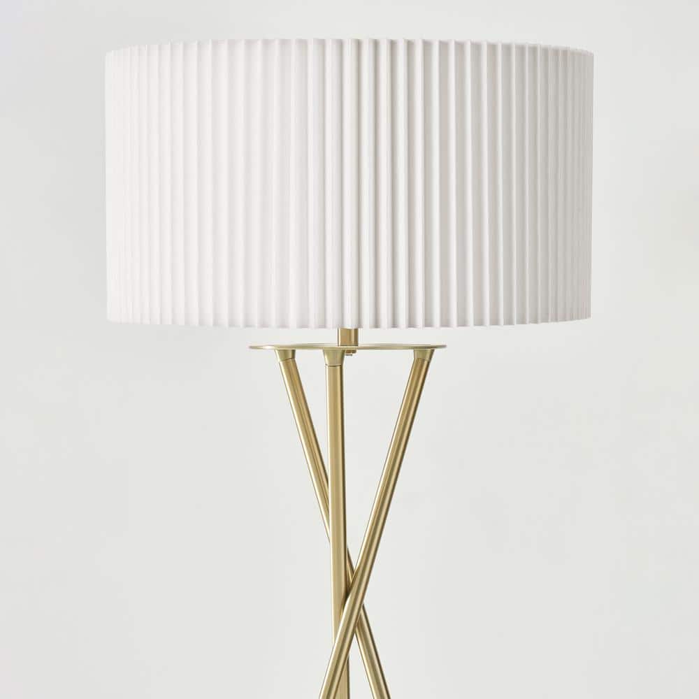 Jaxon 60" Brass Tripod Floor Lamp with Pleated Shade