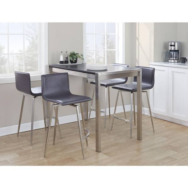 Mara Upholstered 26 in. Stainless Steel and Grey Faux Leather Fixed-Height Counter Stool (Set of 2)