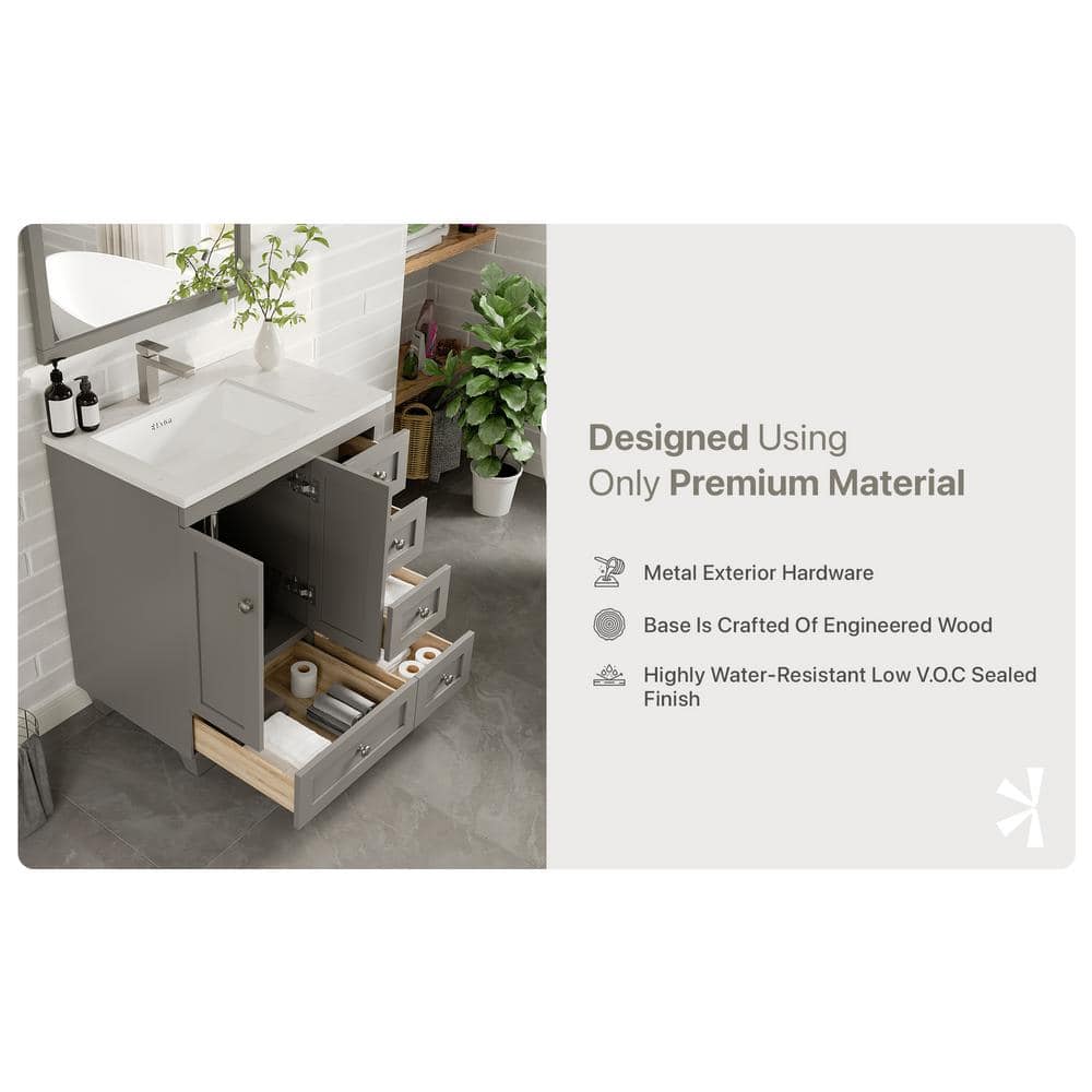 Happy 30" Gray Freestanding Bathroom Vanity with Marble Top