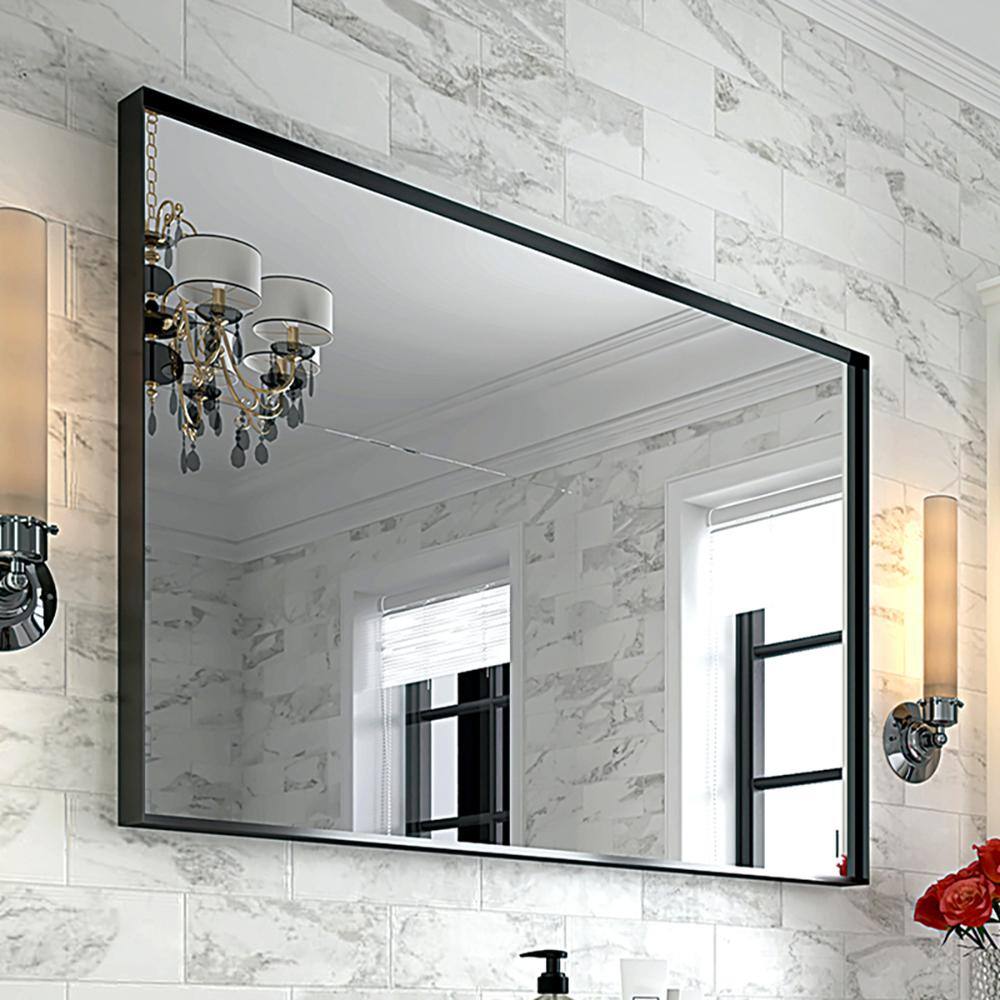 40 in. W x 30 in. H Rectangular Metal Framed Wall Mounted Bathroom Vanity Mirror in Black price history on PriceWatchPro