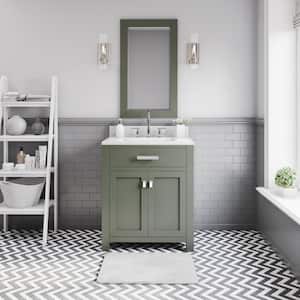 Madison 30 in. W x 21.5 In. D Bath Vanity in Green with Marble Vanity Top in White with White Basin, Faucet and Mirror