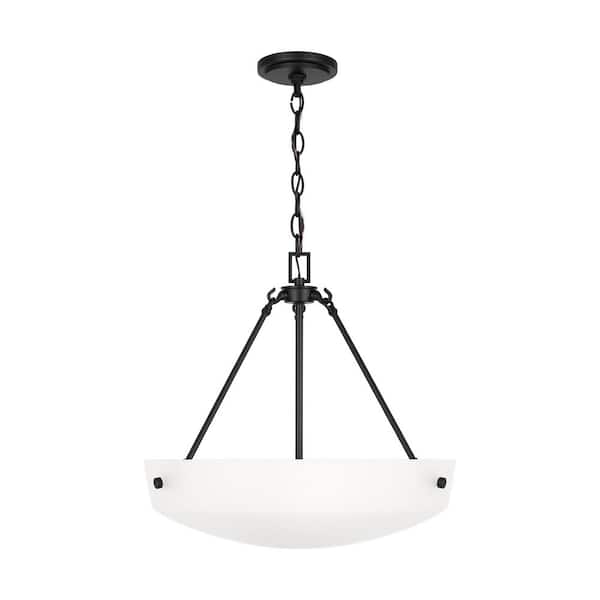 Generation Lighting - Kerrville 19 in. 3-Light Midnight Black Pendant Light with a Satin Etched Glass Shade
