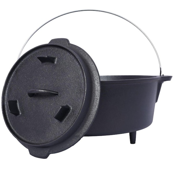 12 qt. Pre-Seasoned Cast Iron Dutch Oven with Skillet Lid, Camping Pot for Outdoor Cooking, BBQ, and Campfire Meals