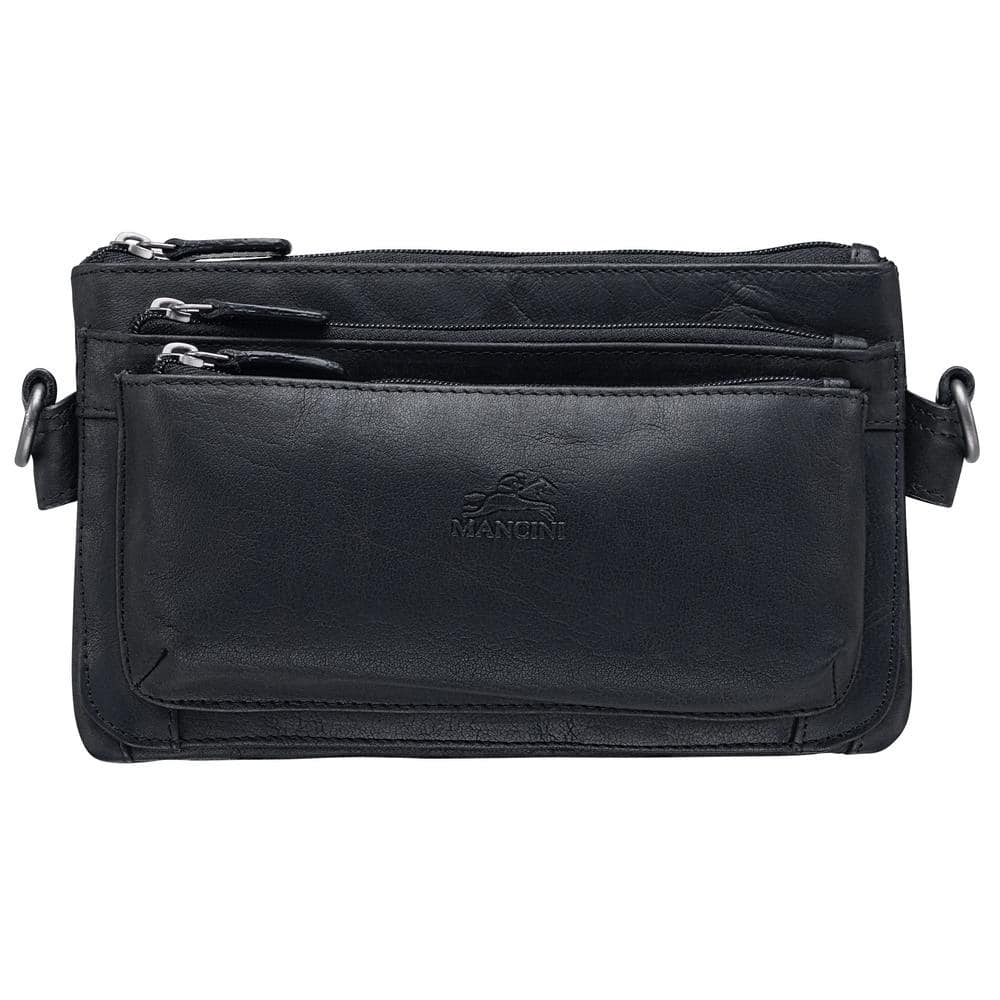 MANCINI Buffalo Collection 9.5 in. x 2 in. x 5.5 in. (W x D x H) Black  Leather Multi-Function Waist Bag 99-5476-BK - The Home Depot